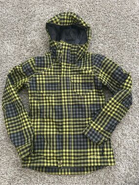 Burton Dry Ride Sherpa Lined Winter Snow Jacket Women's Small Plaid Black Yellow